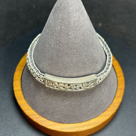 VTG Luis Hill Sterling Silver 925 Scroll Design ID Style Bracelet Woven Link 7" - Picture 2 of 12
